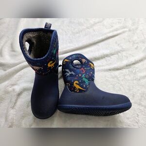 Jan & Jul 12T Kids Navy Dinosaur Rain Snow Boots Lined Waterproof Midseason